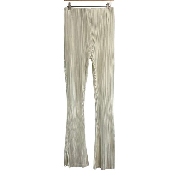 Maniere De Voir Pleat Accordion Flare High Rise Pants Ivory Women’s Size 6 edgy - Picture 1 of 9